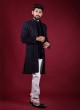 Jacket Style Indowestern In Navy Blue Color